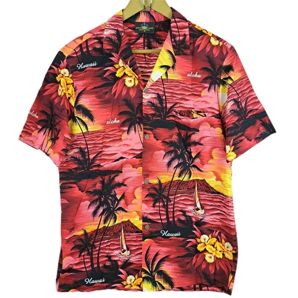Vintage Royal Creations Hawaiian Shirt Tropical Floral Aloha 100% Cotton Size M